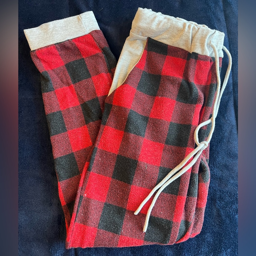 Buffalo Plaid and Gray Joggers